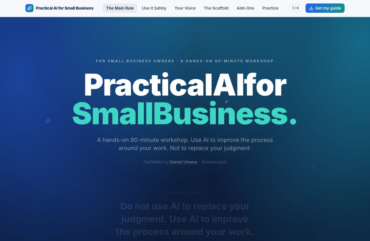 Practical AI for Small Business: a hands-on 90-minute workshop for small-business owners.